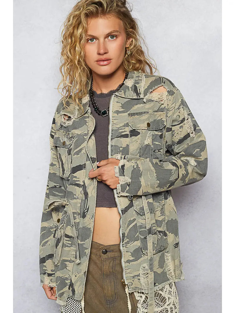 Camo Print Jacket W/Pockets