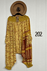Kantha Bae Crepe Sari Be Still Harem Pant in assorted mixed-print patchwork variations
