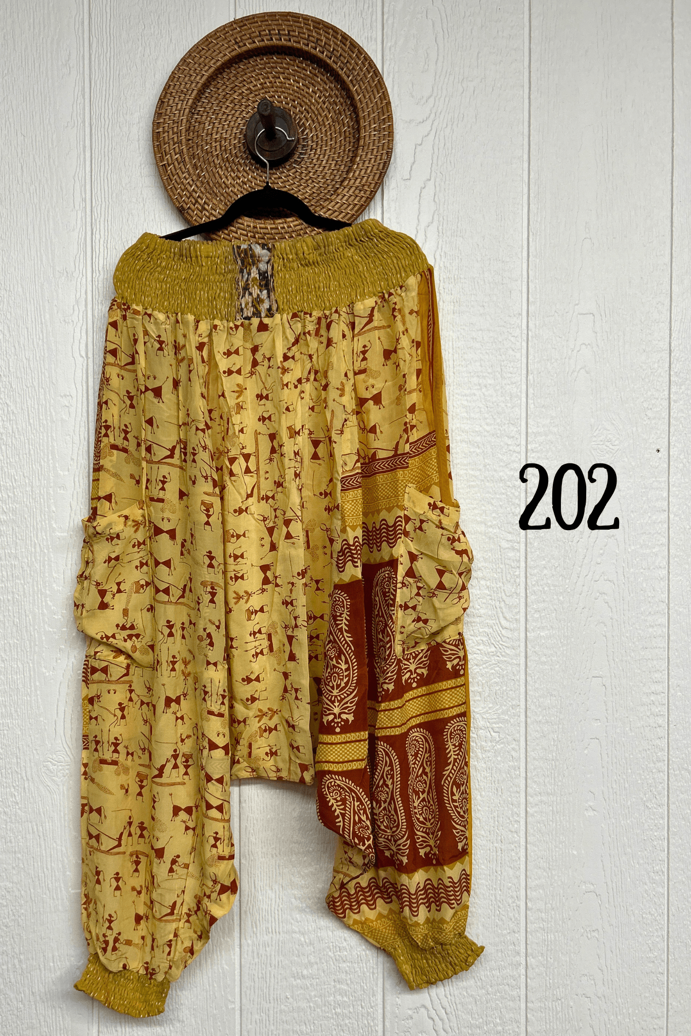 Kantha Bae Crepe Sari Be Still Harem Pant in assorted mixed-print patchwork variations