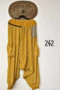Kantha Bae Crepe Sari Be Still Harem Pant in assorted mixed-print patchwork variations