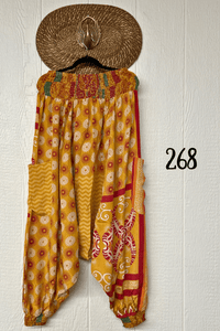 Kantha Bae Crepe Sari Be Still Harem Pant in assorted mixed-print patchwork variations