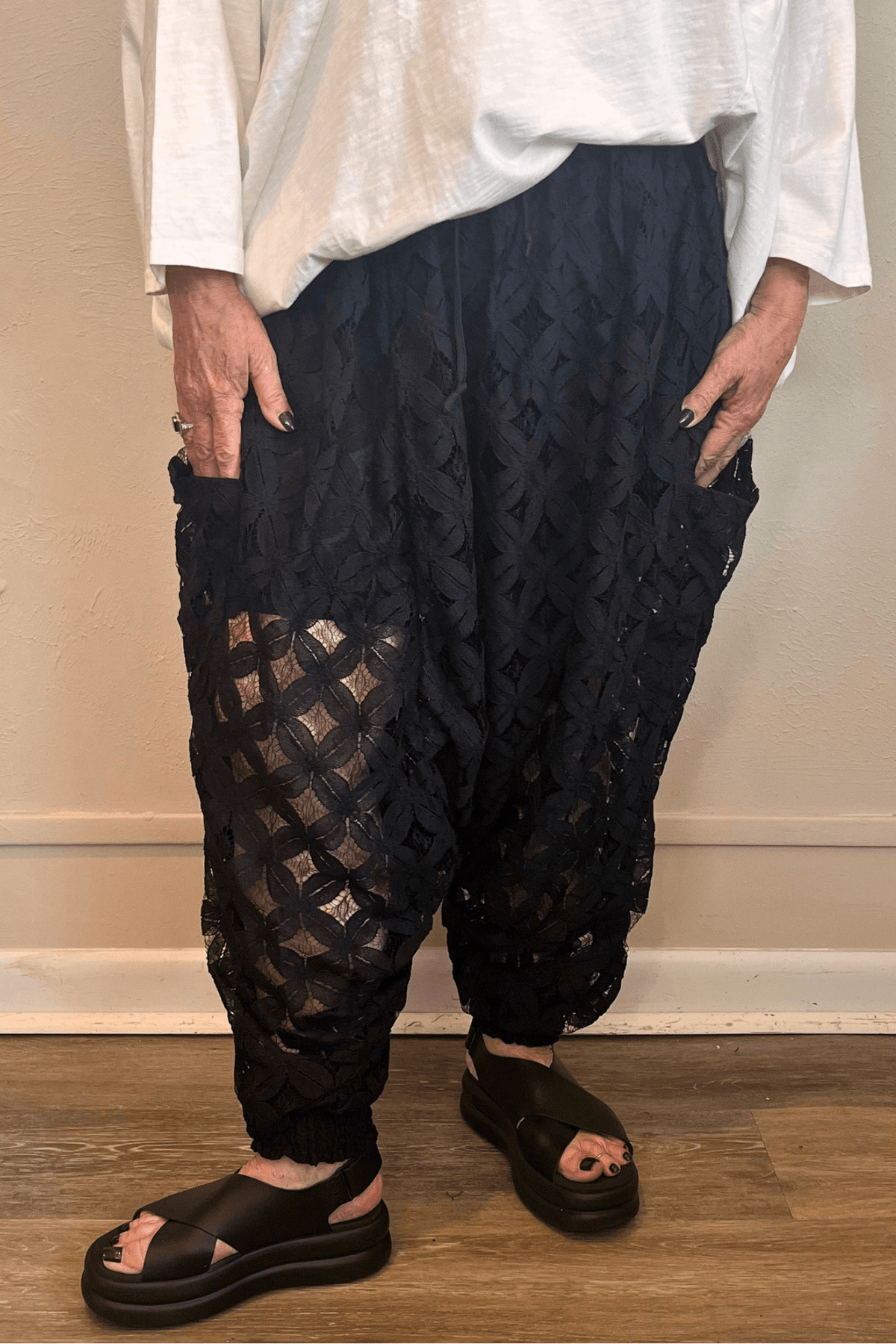 Crochet Be Still Harem Pants - Black