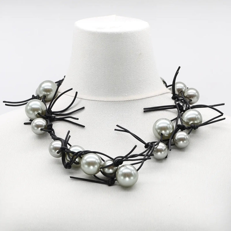 Lg Faux Pearls On Leatherette