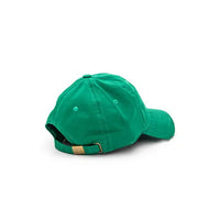 Green distressed baseball cap with a curved brim and a rhinestone eagle embellishment on the front; adjustable back strap with metal hardware.