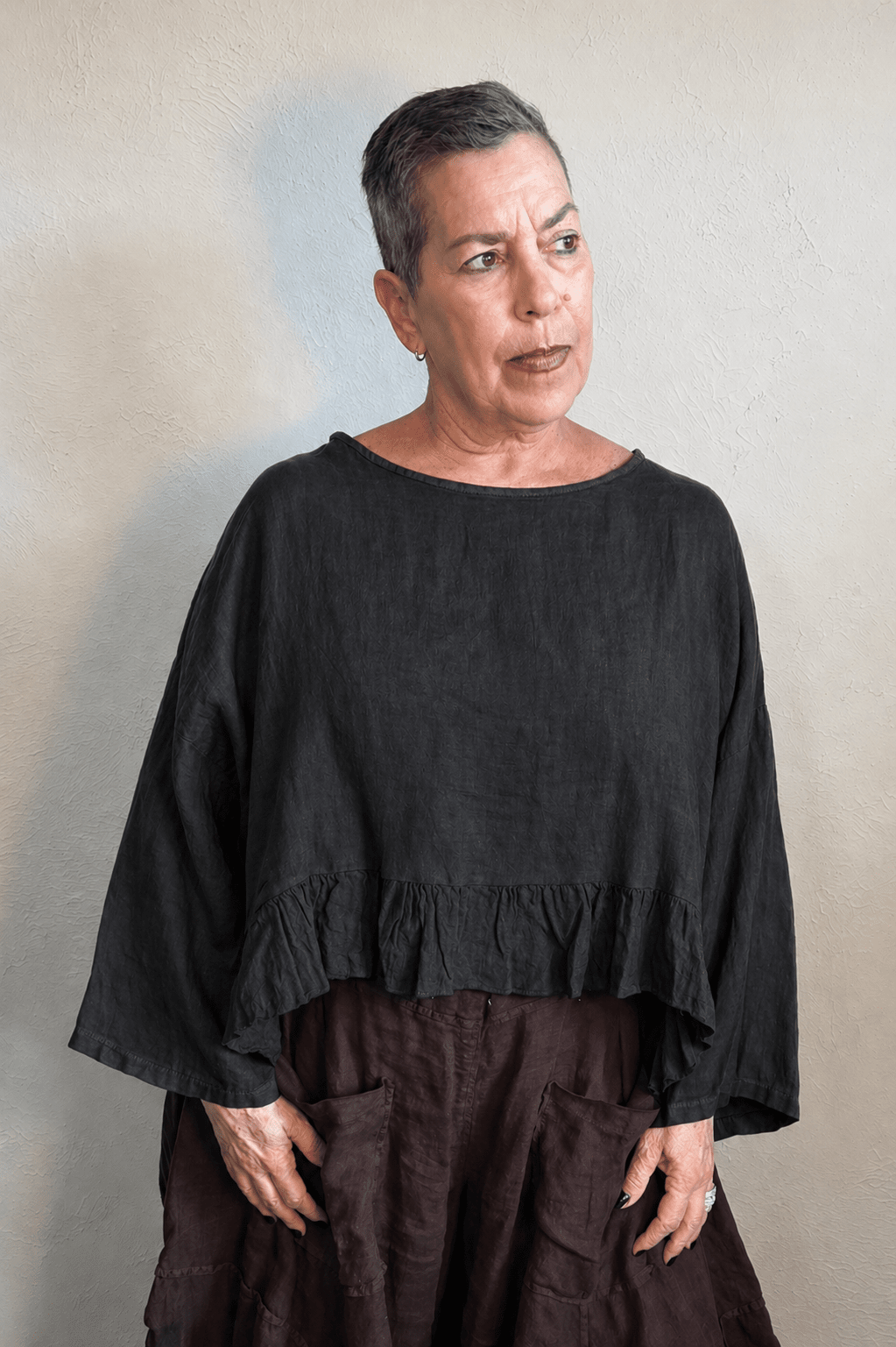 Linen Ruffle Hem Crop Top