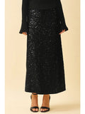 AEMI & Company high-waist sequin maxi skirt in Black and Ivory, front and alternate views