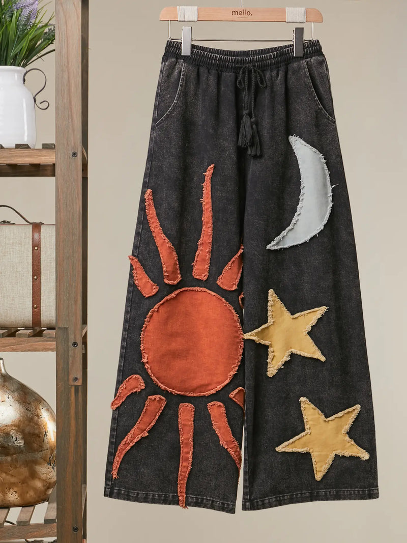 Black Sun Moon Star Wide Pants