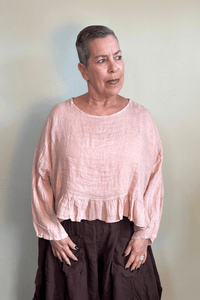 Linen Ruffle Hem Crop Top