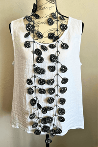 Black & White Batik Rubber & Fabric Necklace