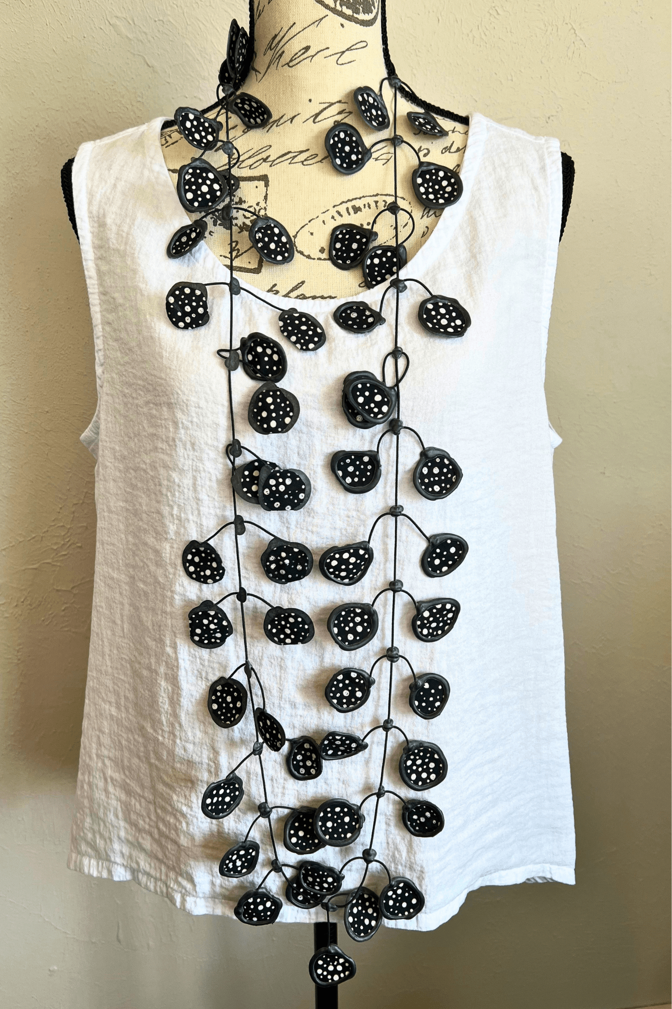 Black & White Batik Rubber & Fabric Necklace