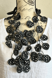 Black & White Batik Rubber & Fabric Necklace