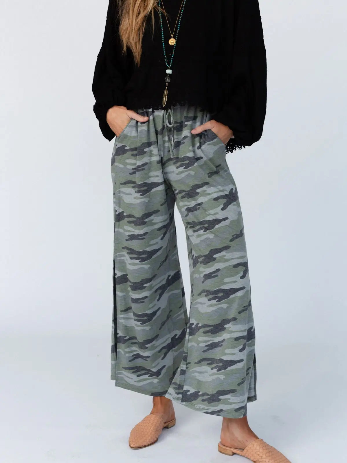 Casual Wanderer Wide-Leg Slit Pants