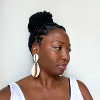 Post Cowrie Shell Earrings by xoxo,bijou in cream with brown detailing