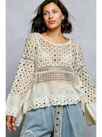 Crochet Bell Sleeve Top - Natural