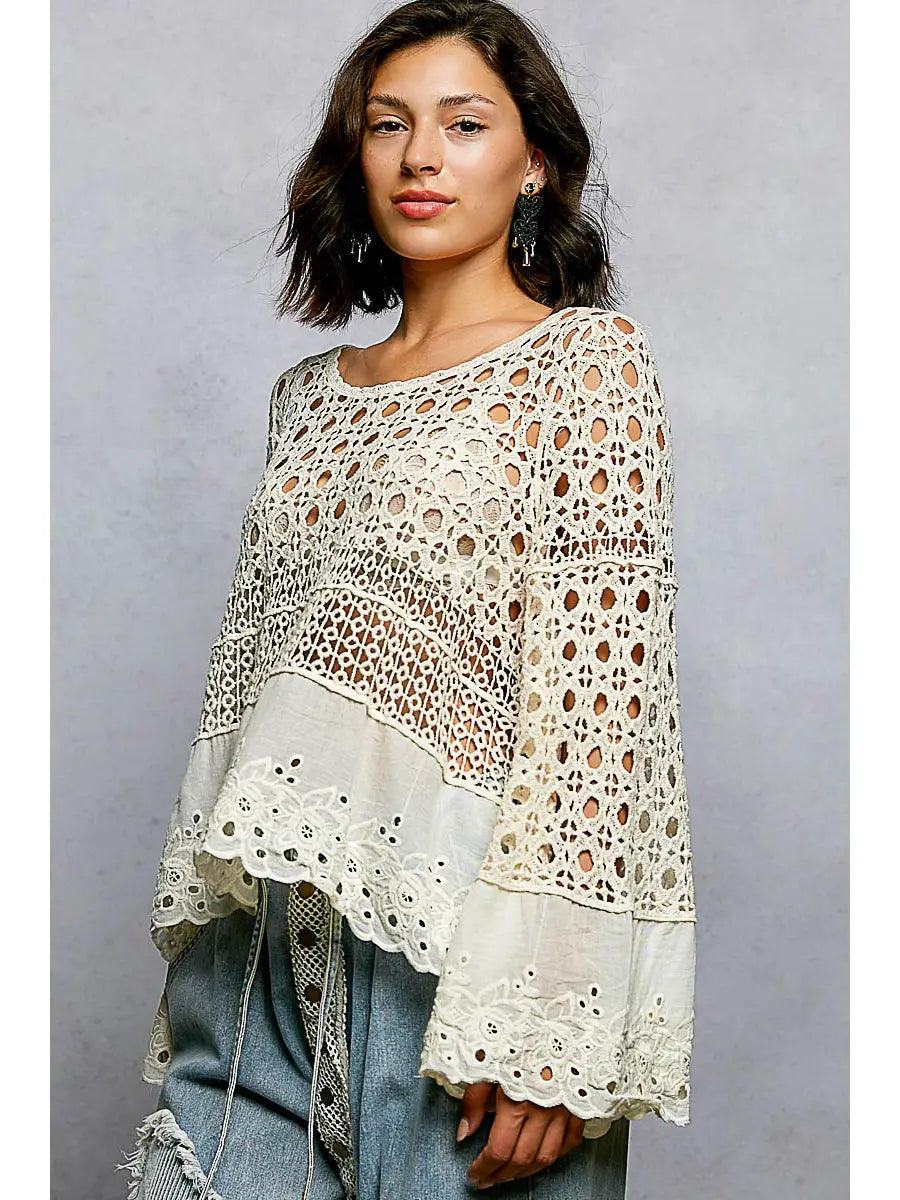 Crochet Bell Sleeve Top - Natural