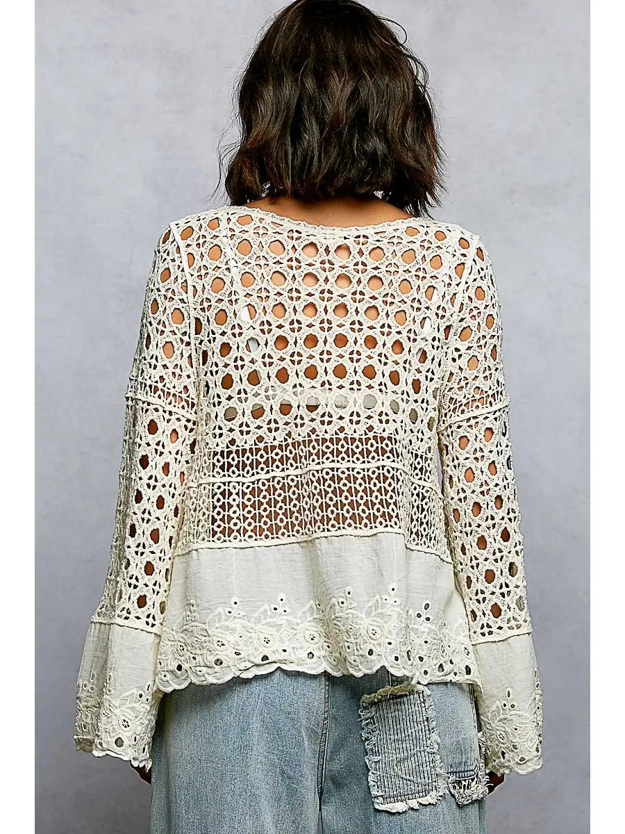 Crochet Bell Sleeve Top - Natural