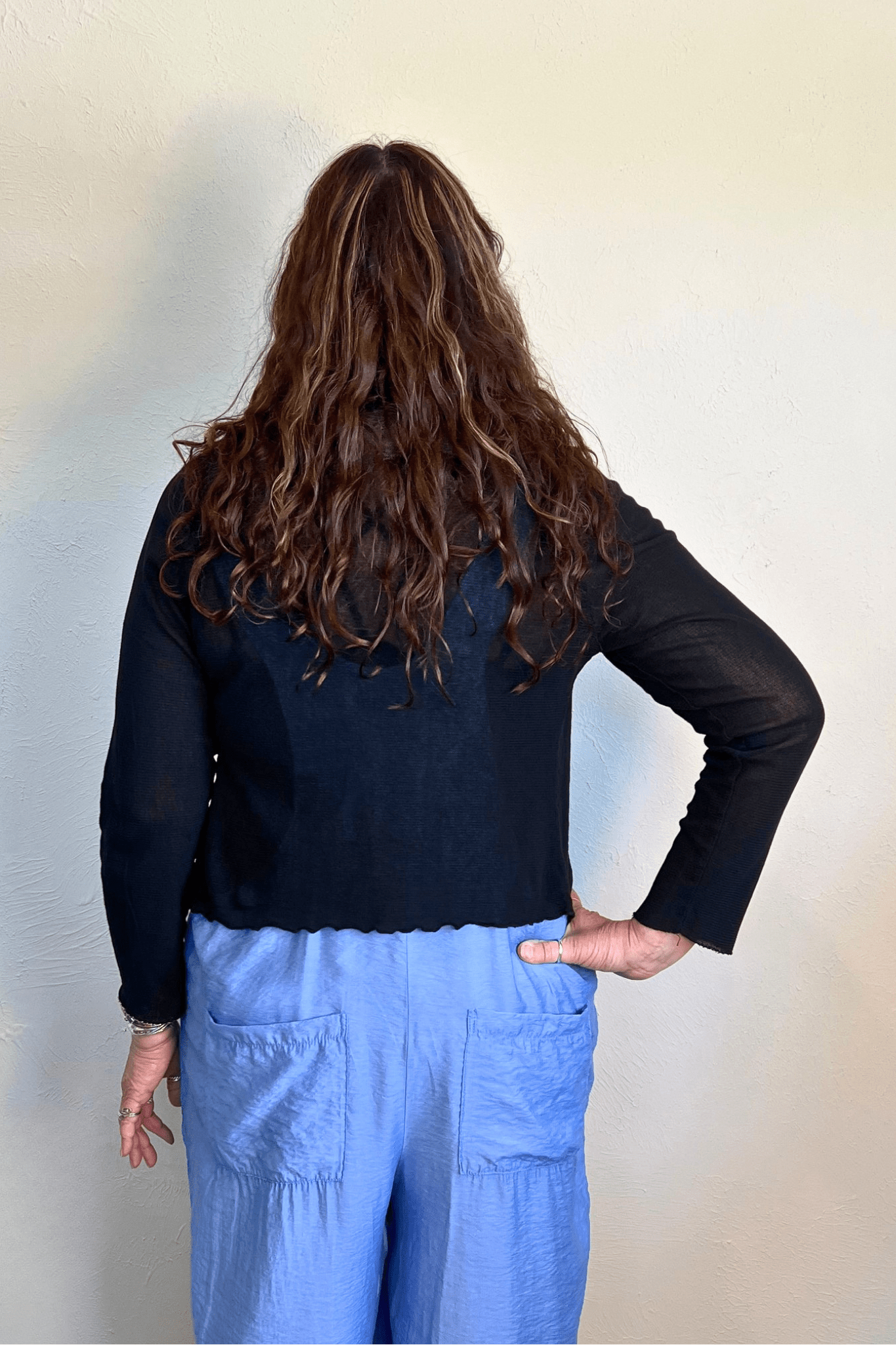 Cropped Mesh Cardigan - Black