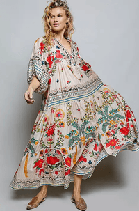 Boho V-Neck Balloon Sleeve Dress