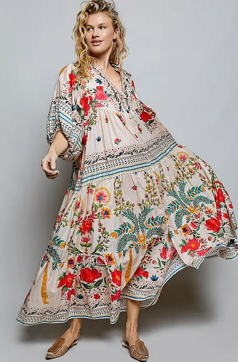 Boho V-Neck Balloon Sleeve Dress