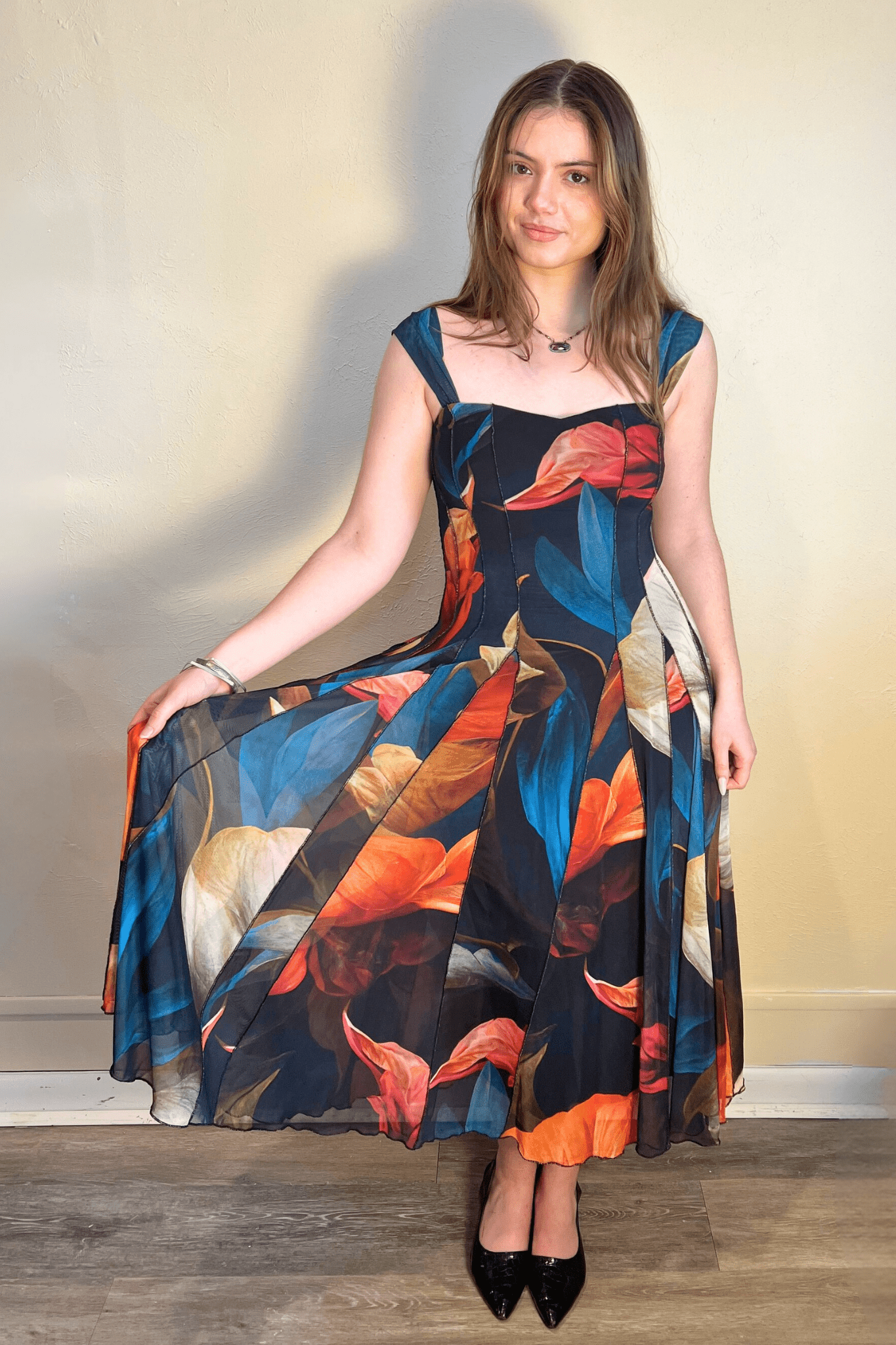 Delila Tea Length Paneled Dress