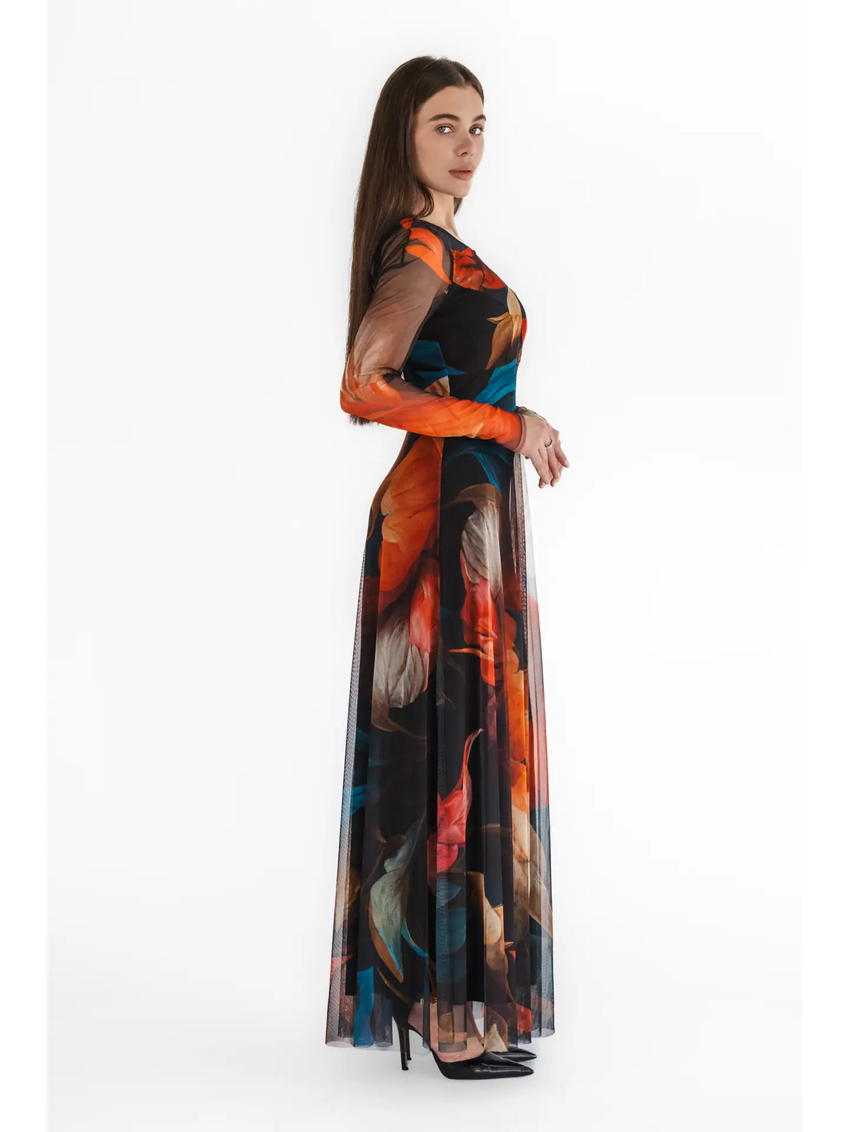 Delila Mesh Sleeve Long Dress