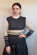 Stitch Drop Fin N Tonic Sweater in charcoal and cream, front side and back views
