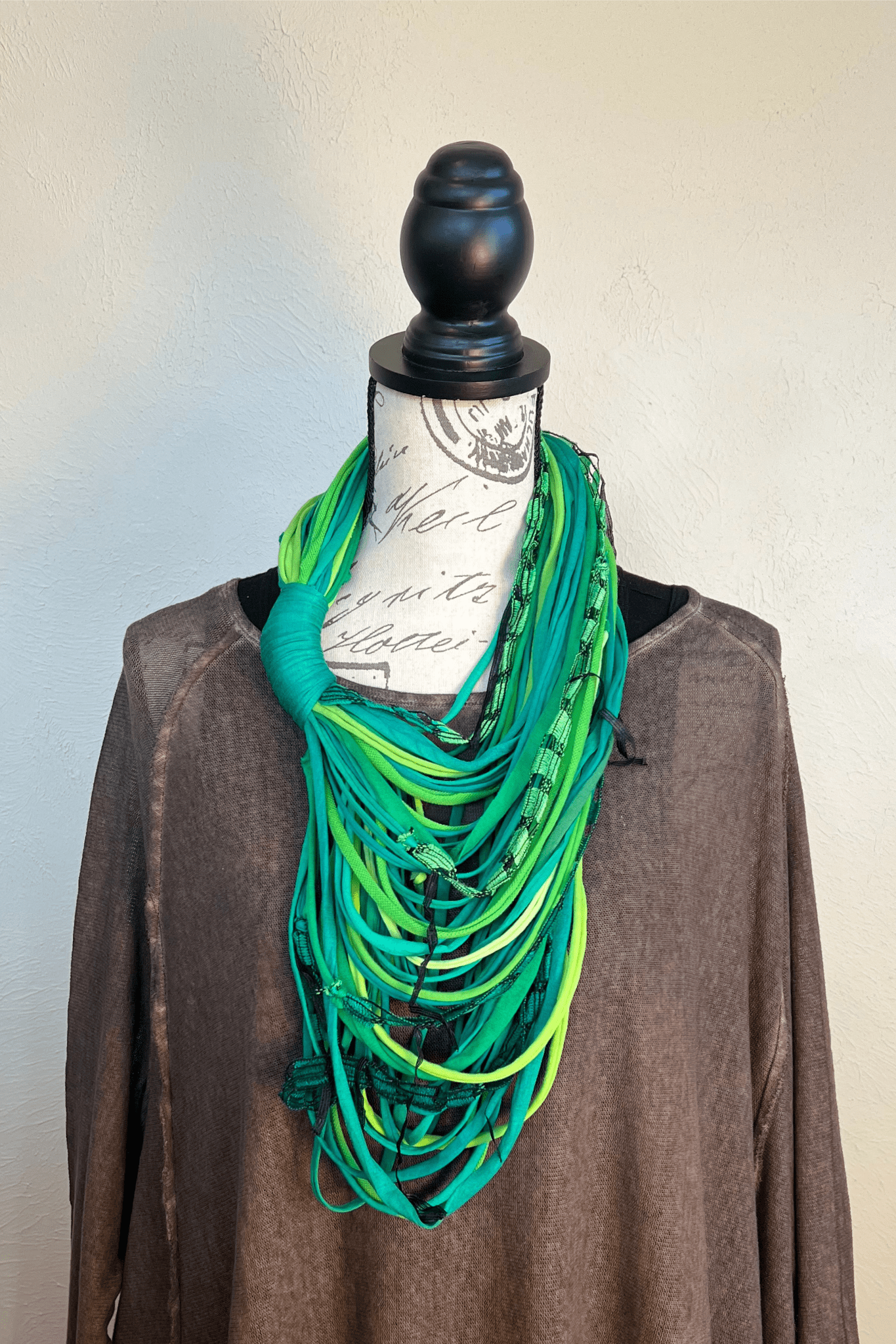 Forest Lime Textile Scarf Necklace