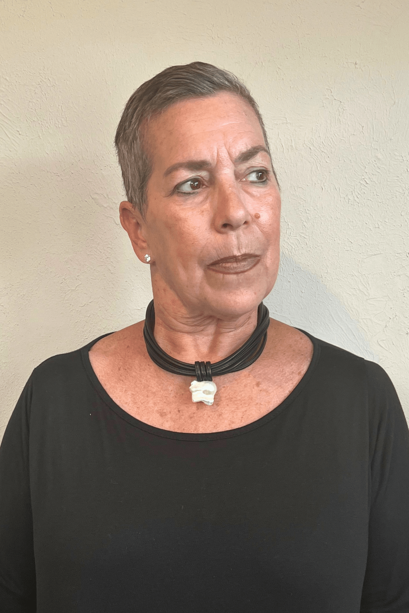 Leather Necklace with Freshwater Biwa Pearl