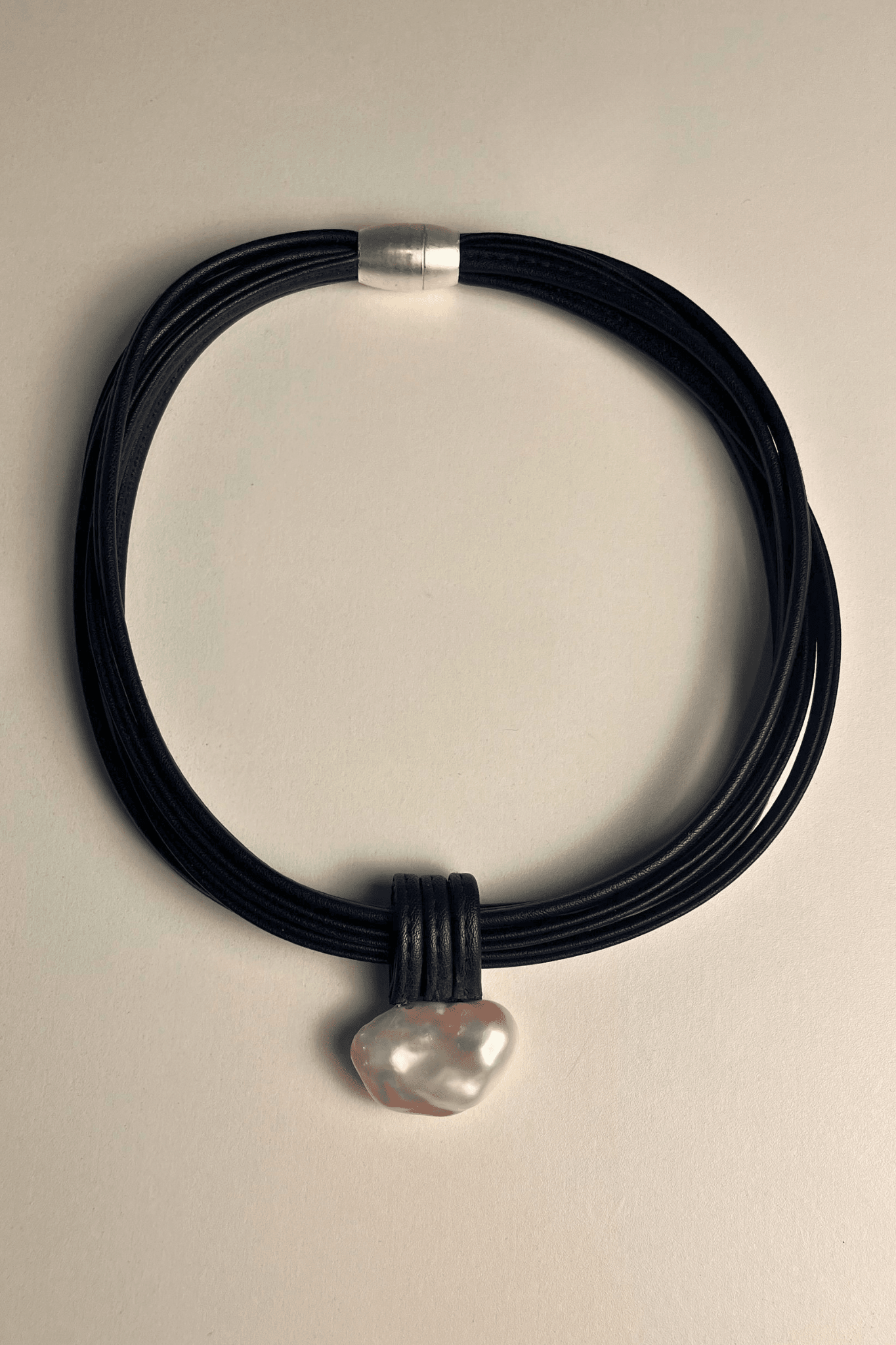 Leather Necklace with Freshwater Biwa Pearl