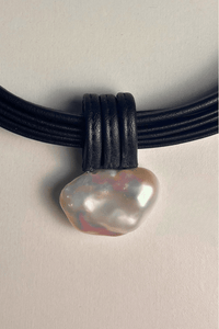 Leather Necklace with Freshwater Biwa Pearl