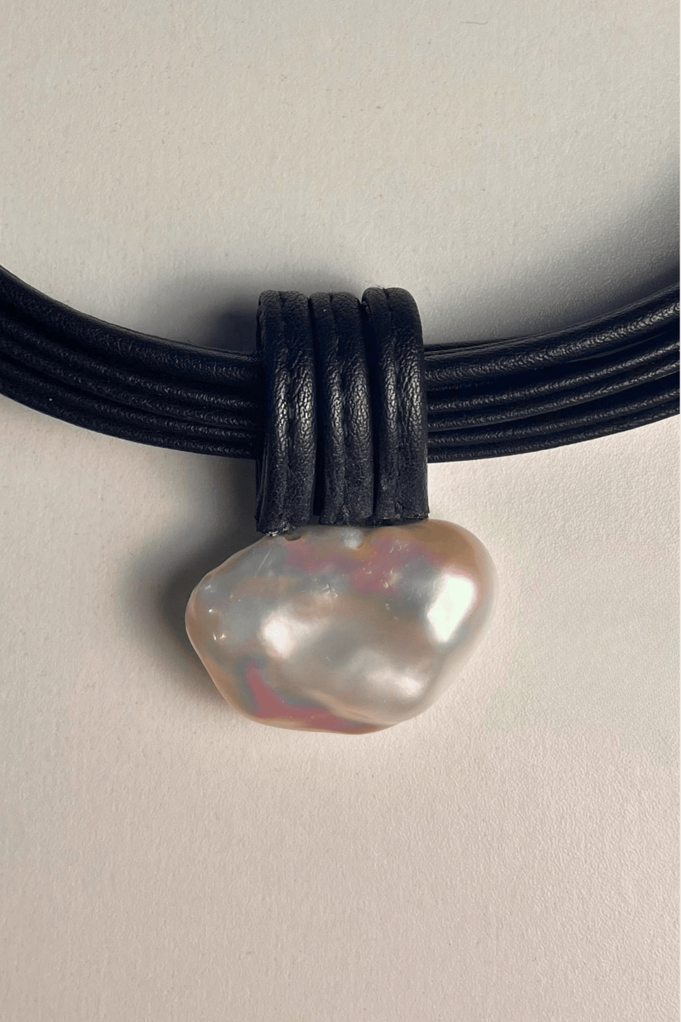 Leather Necklace with Freshwater Biwa Pearl