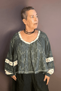 Long Sleeve Gauze & Lace Woven Top