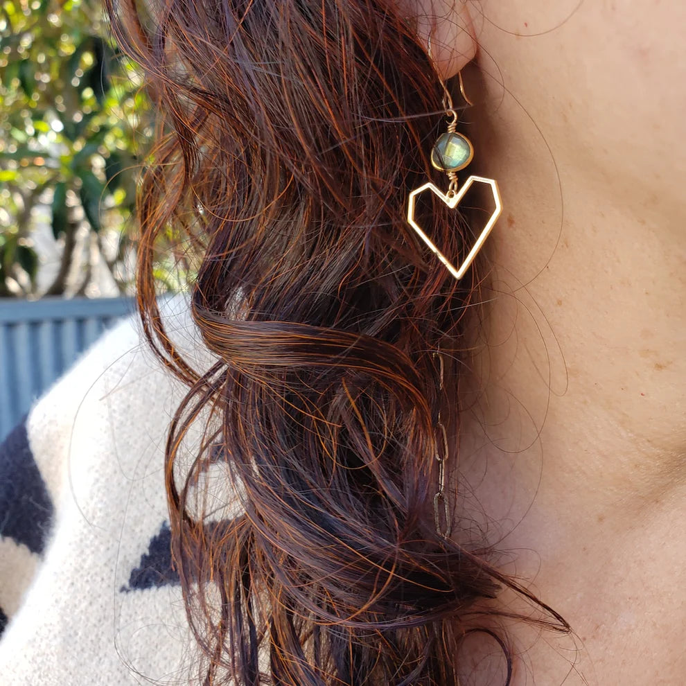 Geometric Heart Earrings with Labradorite