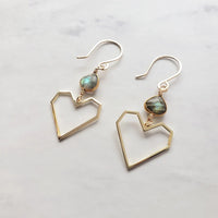 Geometric Heart Earrings with Labradorite