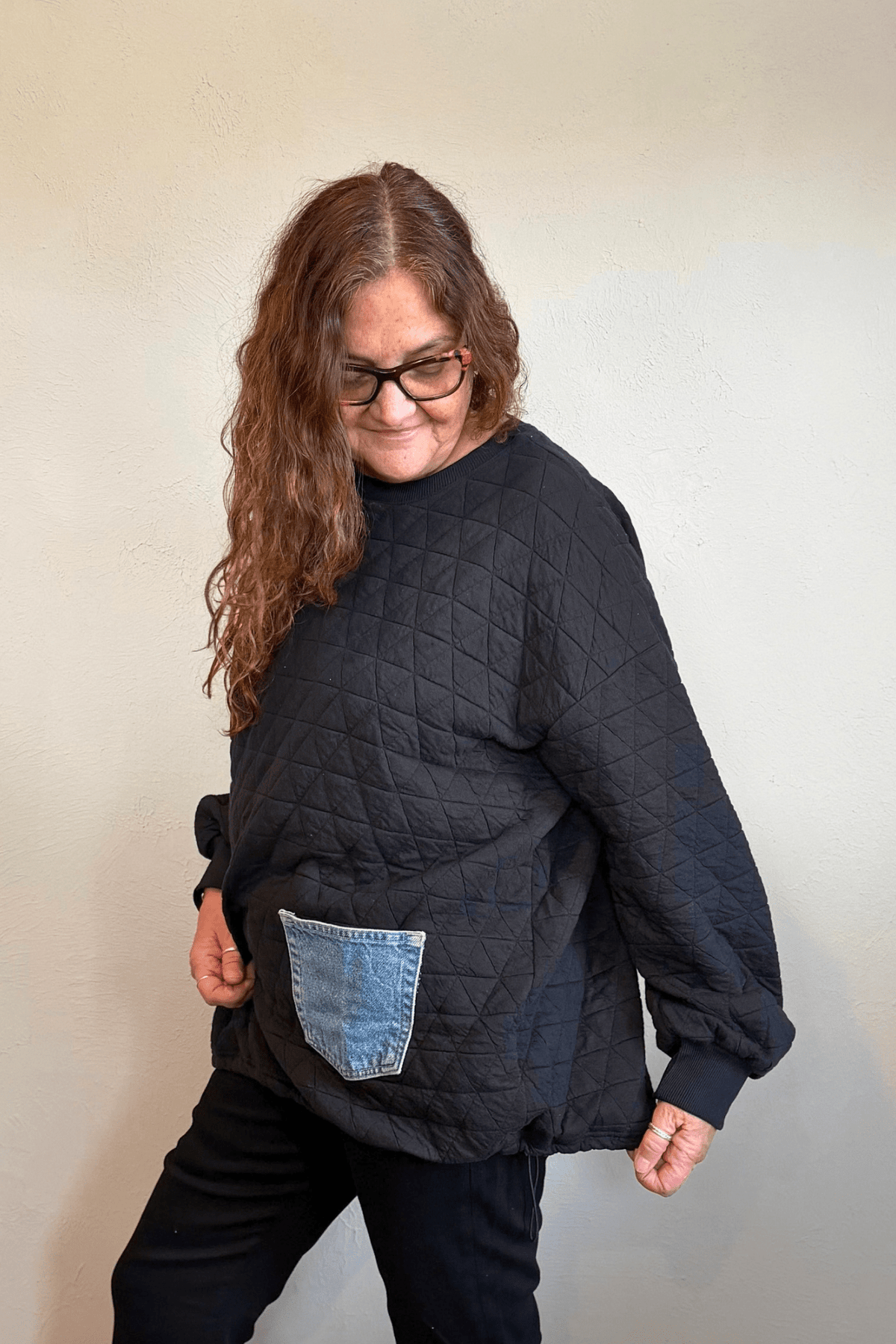 Shannon Passero 5949 Glenna quilted pullover with upcycled denim pocket details