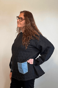 Shannon Passero 5949 Glenna quilted pullover with upcycled denim pocket details
