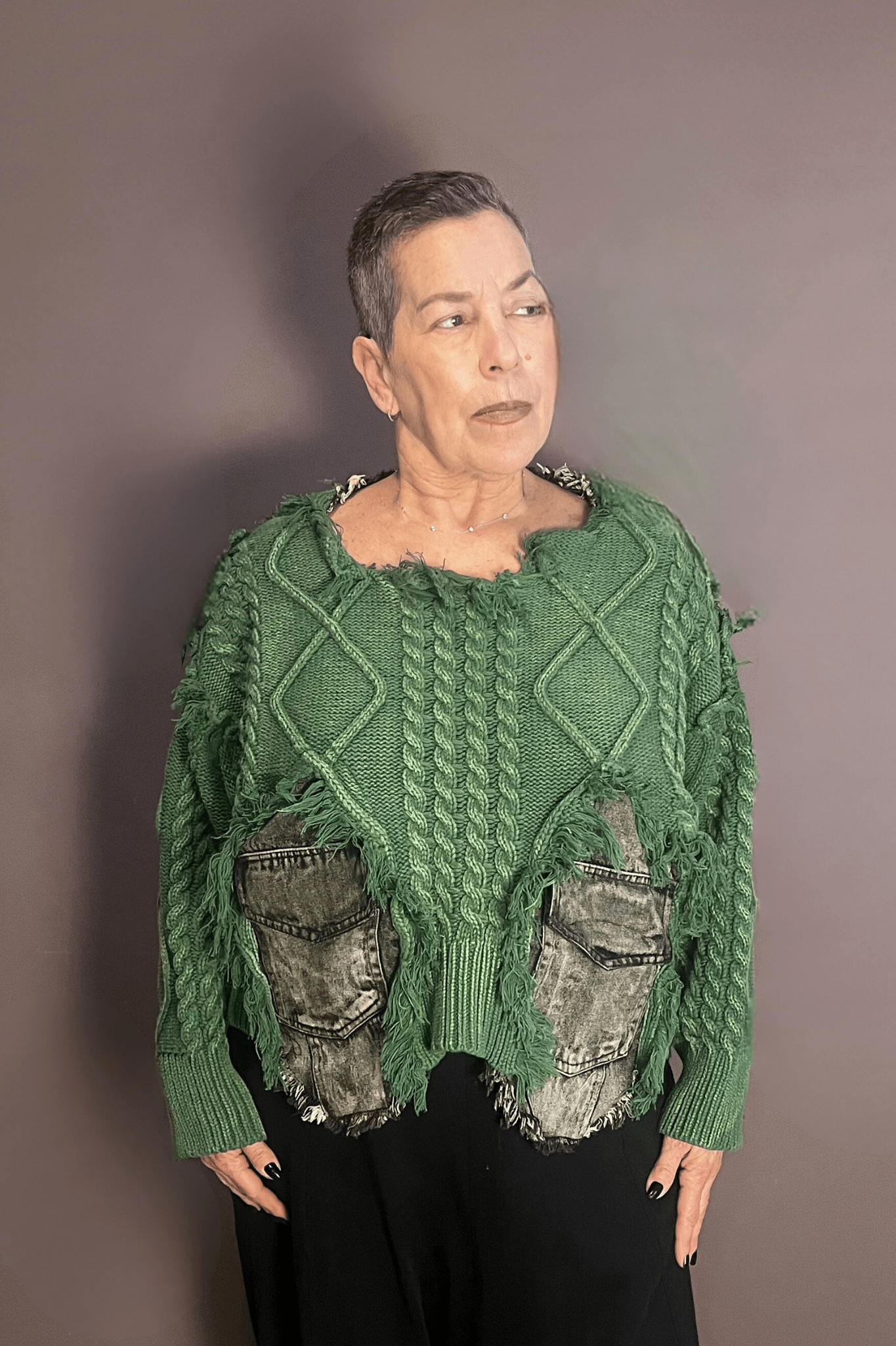 Sweater With Denim Trim