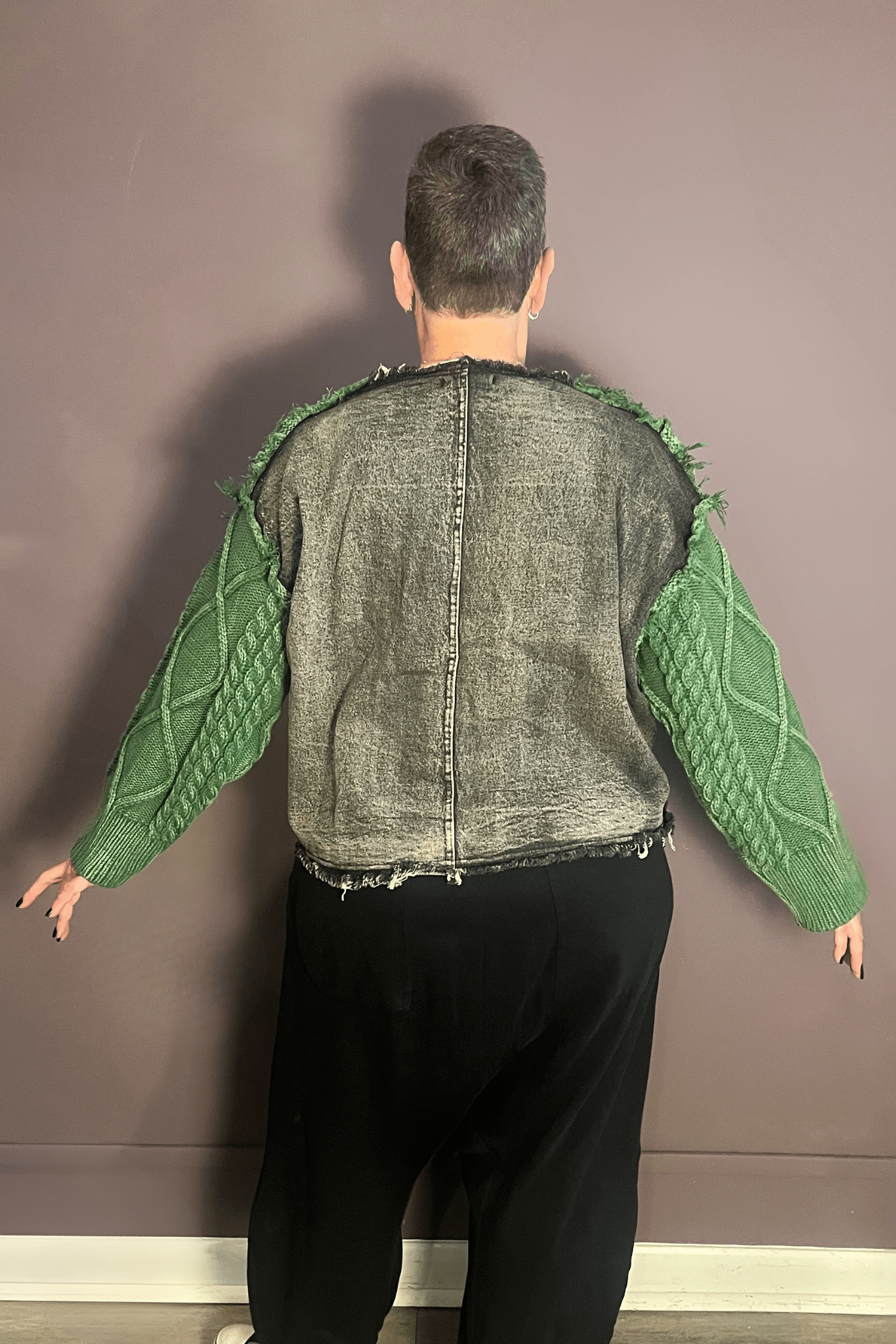 Sweater With Denim Trim