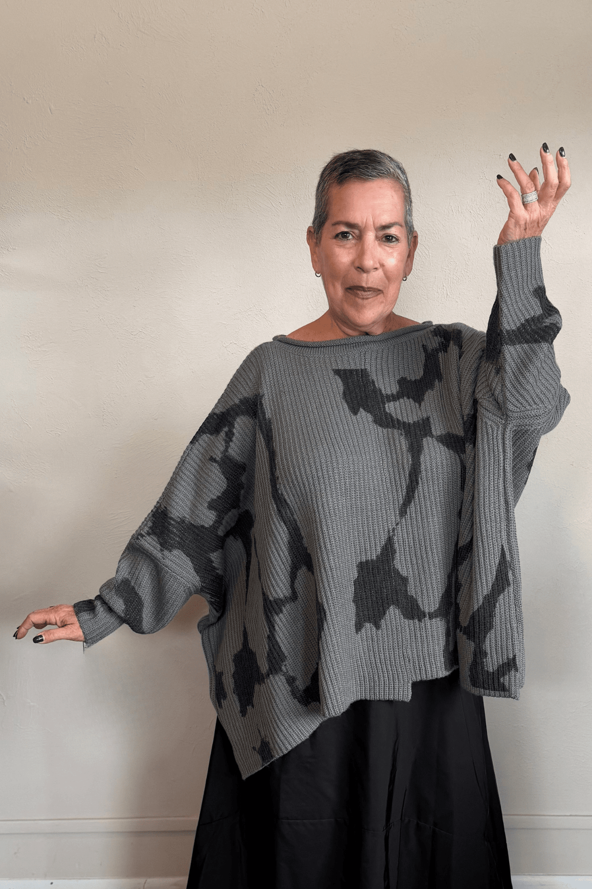Grey Print Pullover Sweater