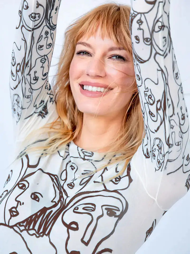 Line Faces Raw Edge Sheer Top