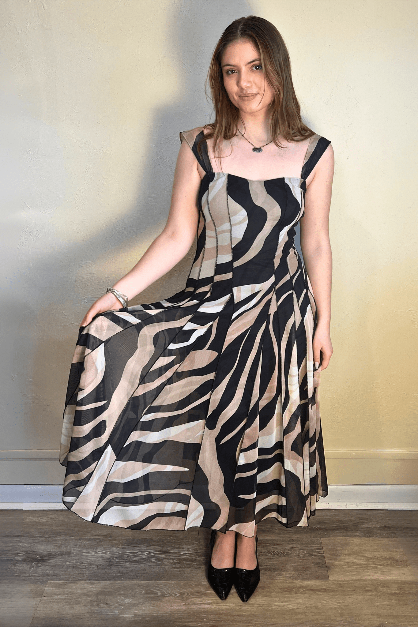 Lisa Tea Length Paneled Dress