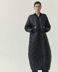 Kedziorek 5502 longline reversible quilted coat in Black and Olive, front, back and alternate styling views