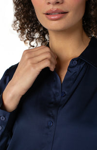 Long Sleeve Button Front Blouse (Navy)