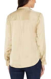 Long Sleeve Button-Front Bouse (Pale Gold)