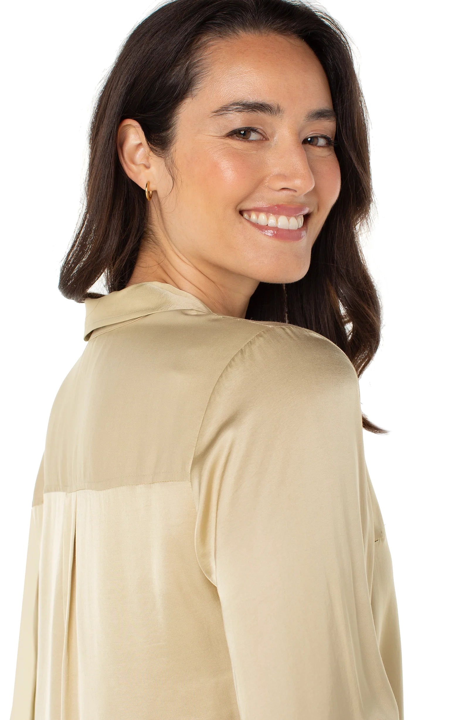 Long Sleeve Button-Front Bouse (Pale Gold)