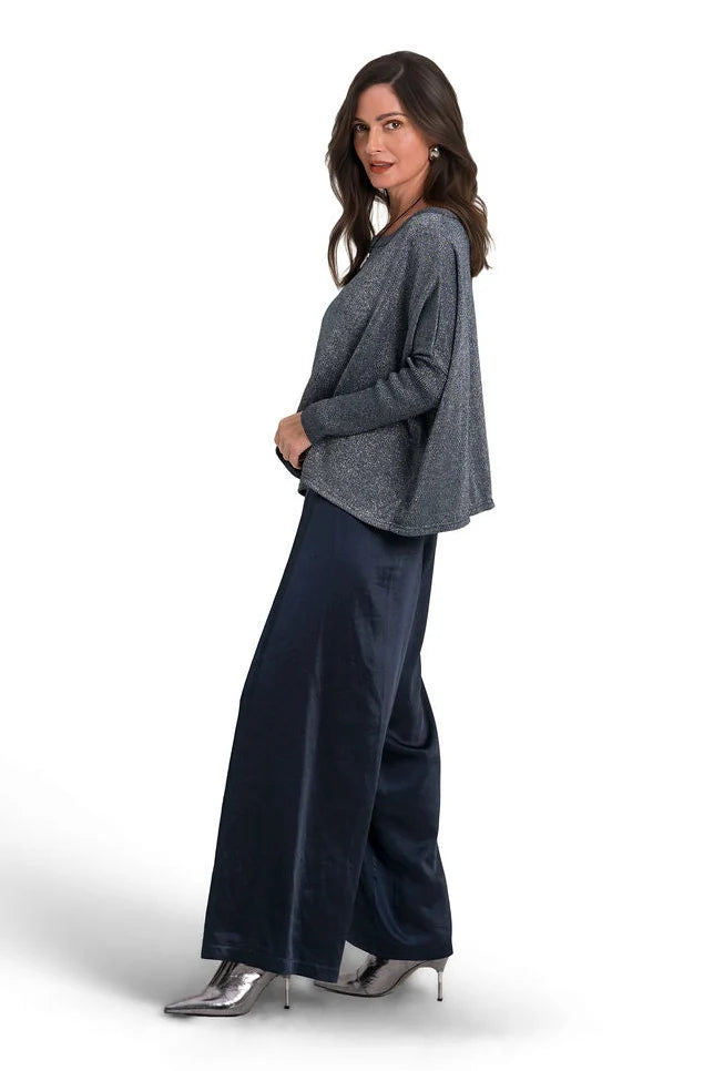 Planet 311KR Reversible Lurex Sweater in Midnight/Silver, reversible shimmering knit with crossover opening, including Boutique W styling photo