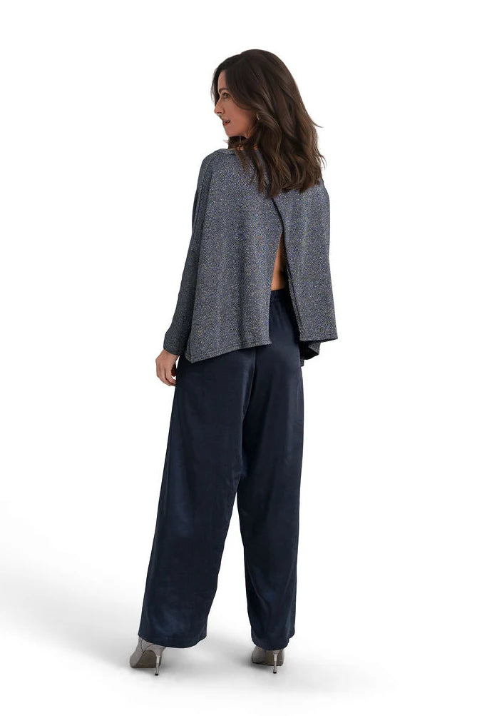 Planet 311KR Reversible Lurex Sweater in Midnight/Silver, reversible shimmering knit with crossover opening, including Boutique W styling photo
