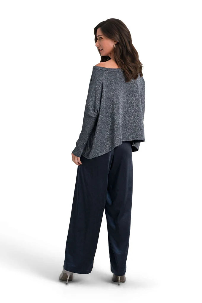 Planet 311KR Reversible Lurex Sweater in Midnight/Silver, reversible shimmering knit with crossover opening, including Boutique W styling photo