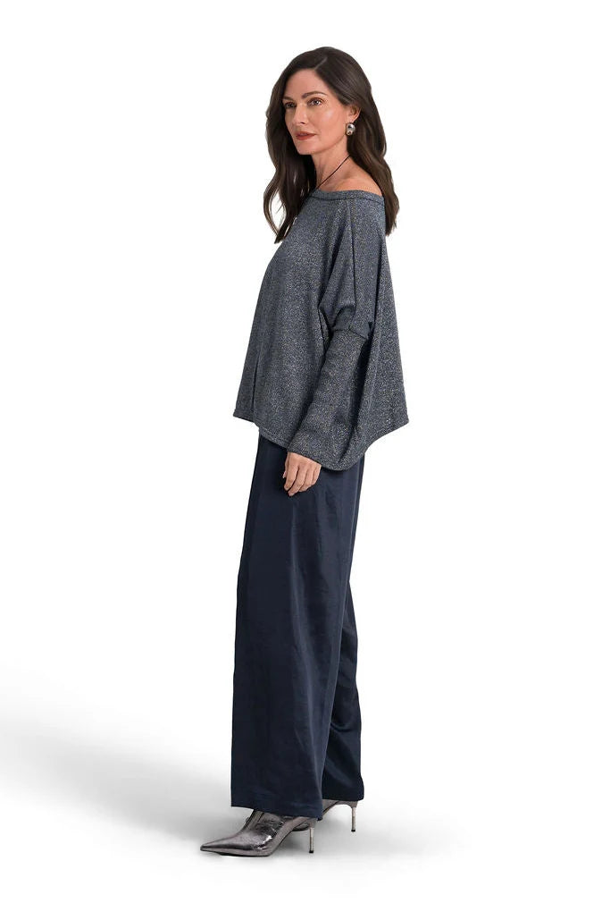 Planet 311KR Reversible Lurex Sweater in Midnight/Silver, reversible shimmering knit with crossover opening, including Boutique W styling photo