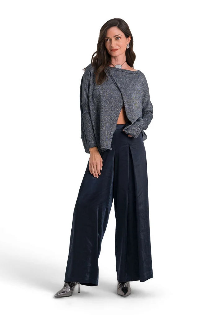 Planet 311KR Reversible Lurex Sweater in Midnight/Silver, reversible shimmering knit with crossover opening, including Boutique W styling photo